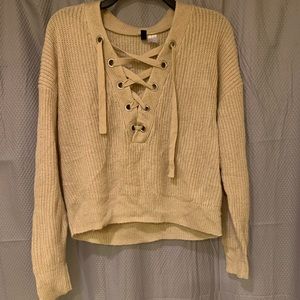 Super comfy cropped cream sweater with tie up front